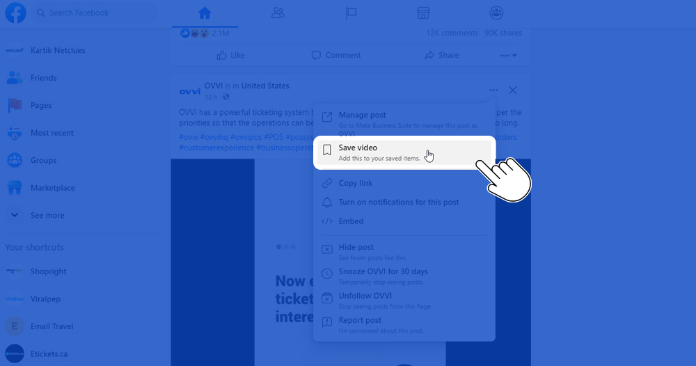 select save post option from dropdown menu