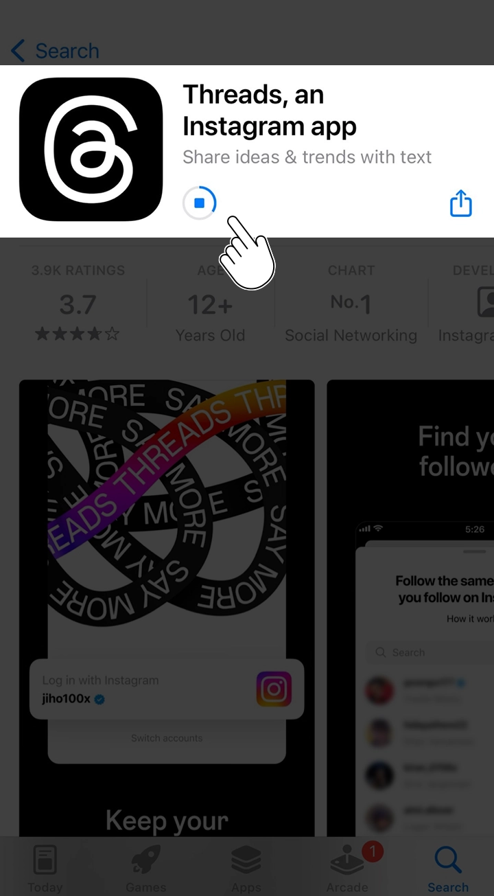 Threads app downloading in iOS app store
