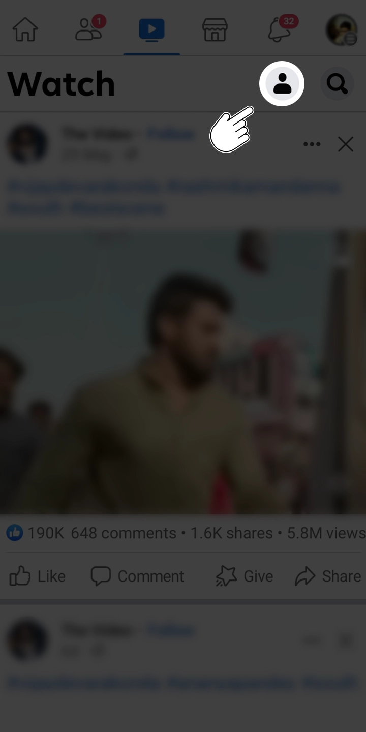 Click on Profile icon to get to your watch history option in android facebook app