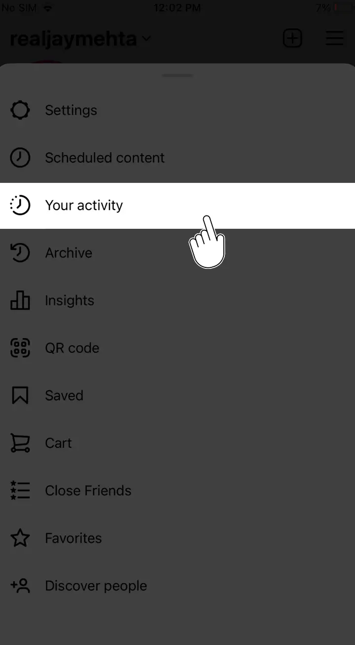 Click on your activity option in instagram in Iphone
