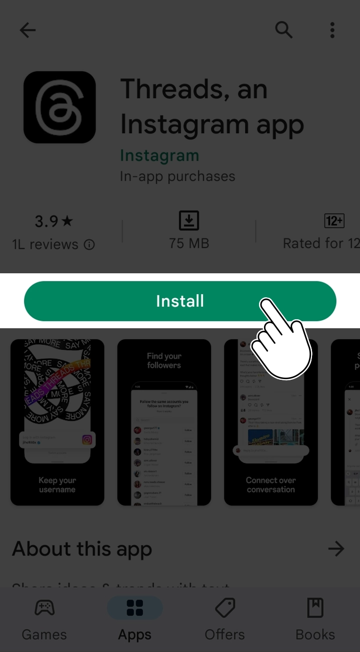 Type Instagram threads in the Search tab of Android Play store