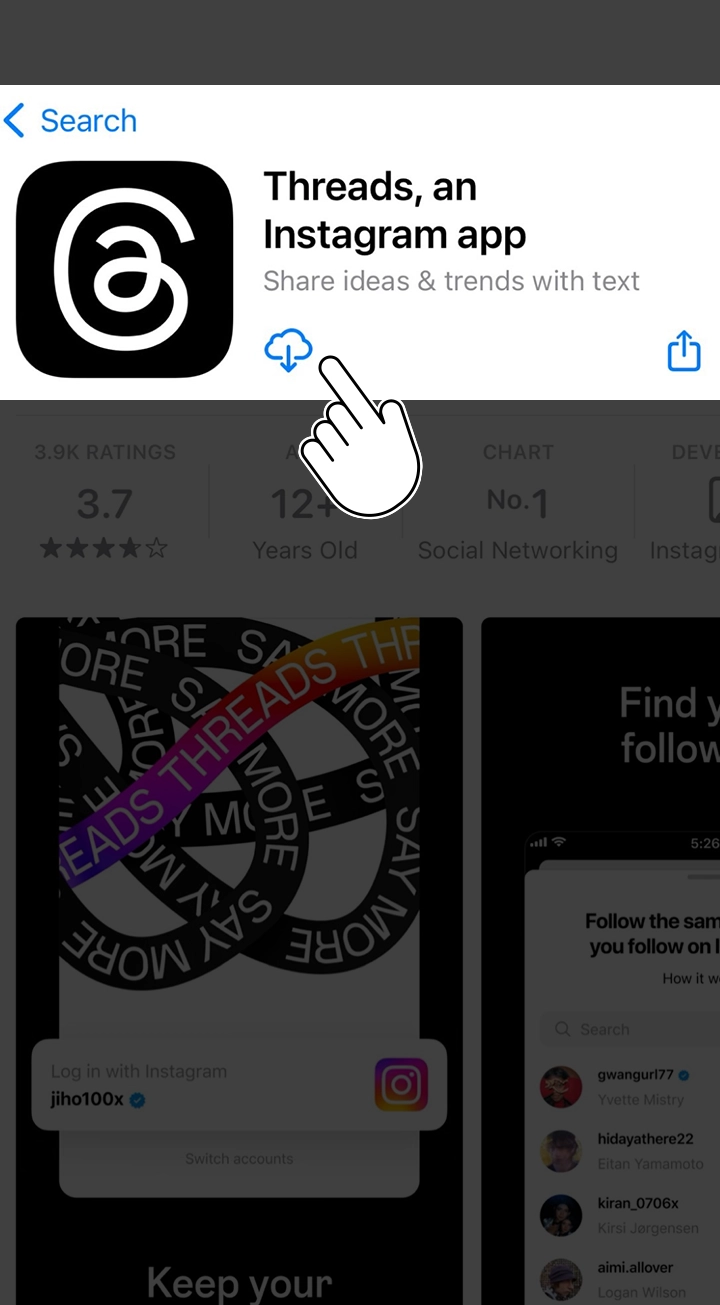 Tap the Get or Install button on the app page to download the Threads app