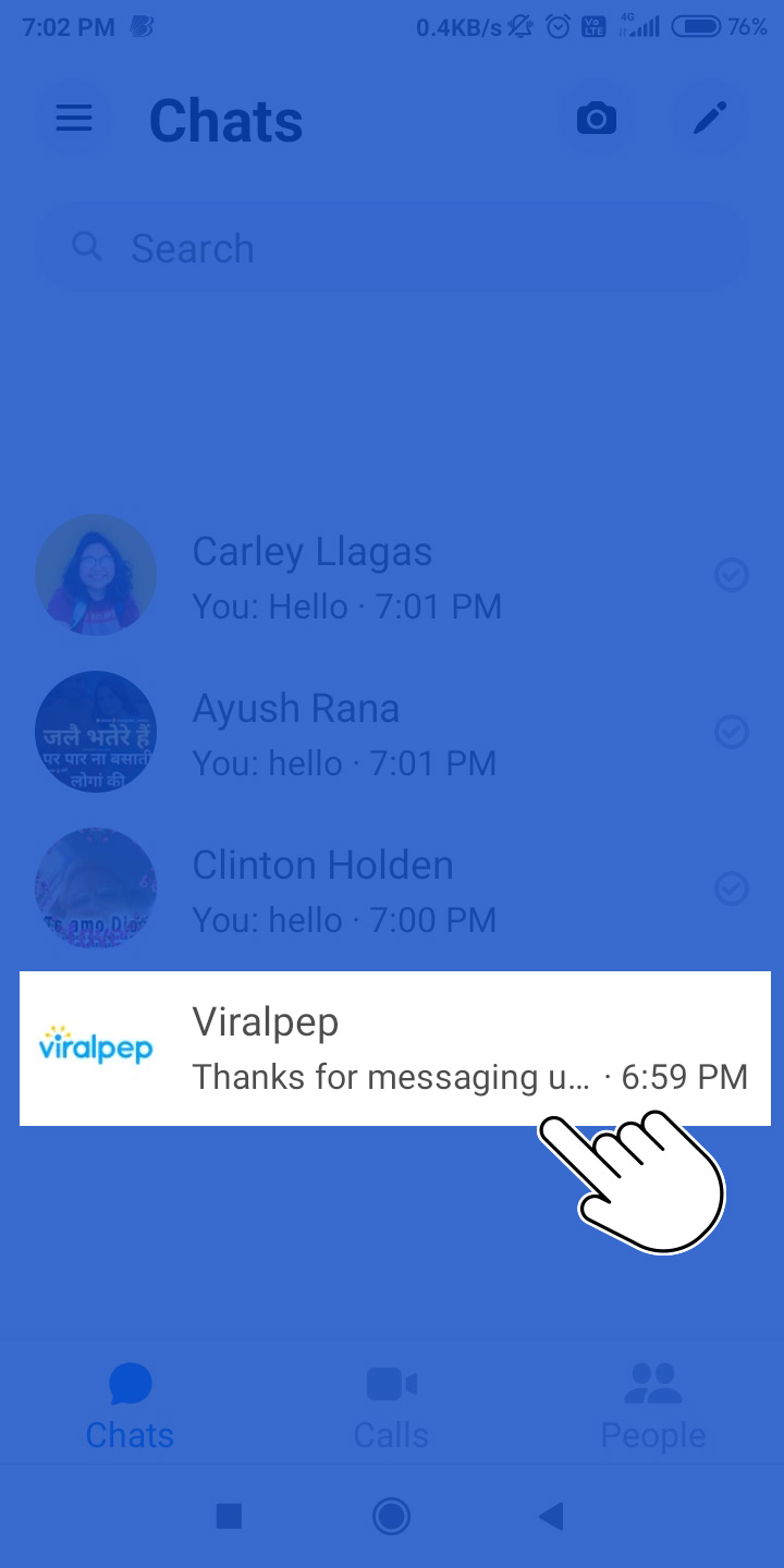 Select conversation in Facebook messenger app to use facebook clipboard