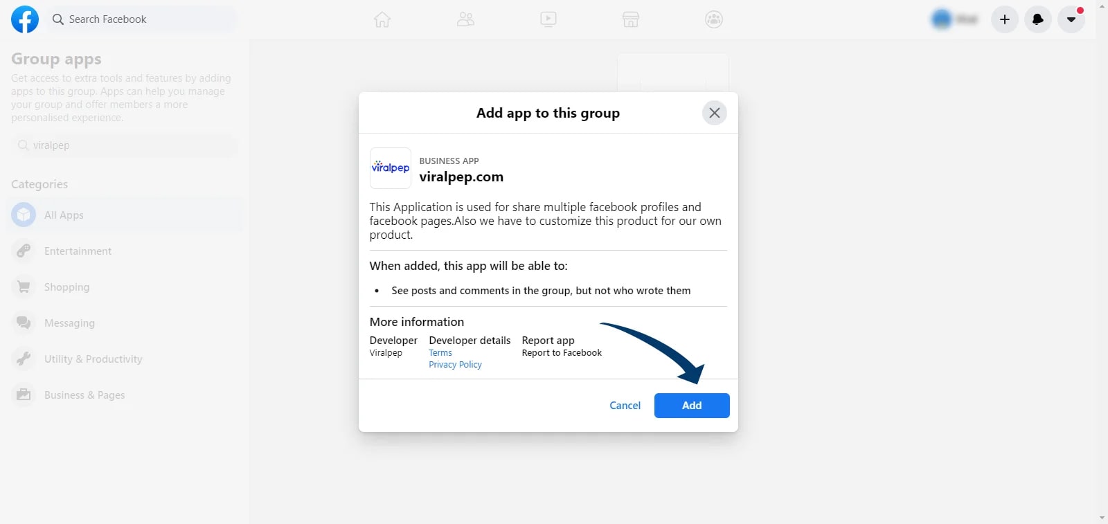 Add App To Group By Clicking Add Button