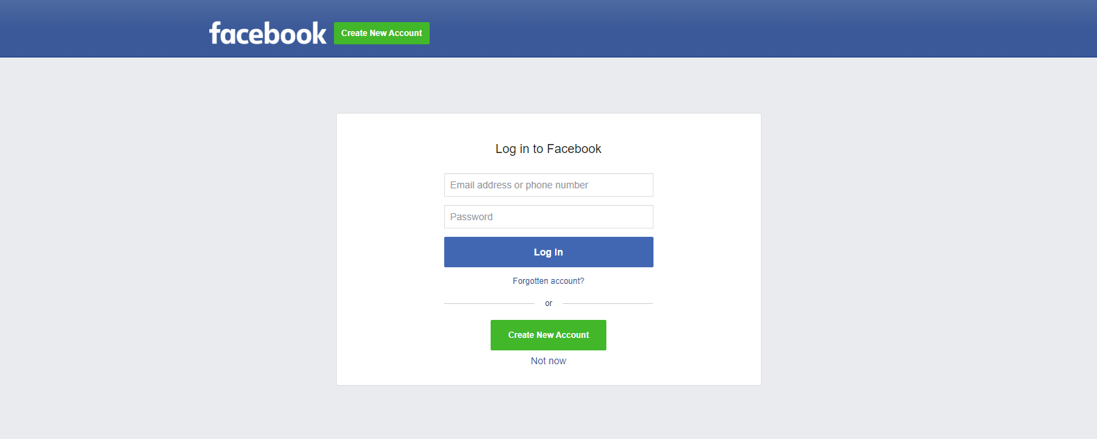 Facebook login page