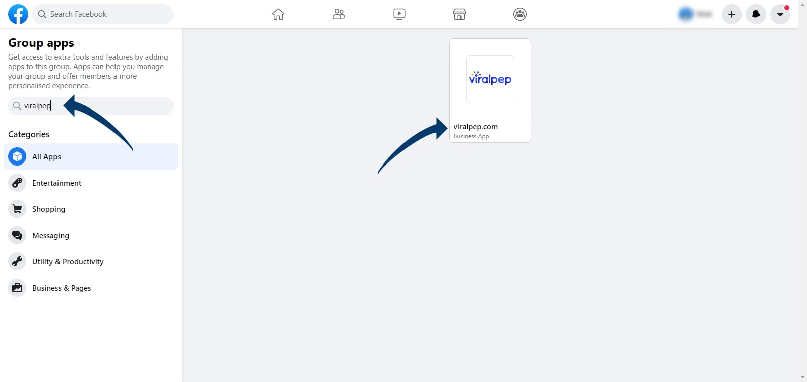 Find Viralpep Using Search box In Apps Section